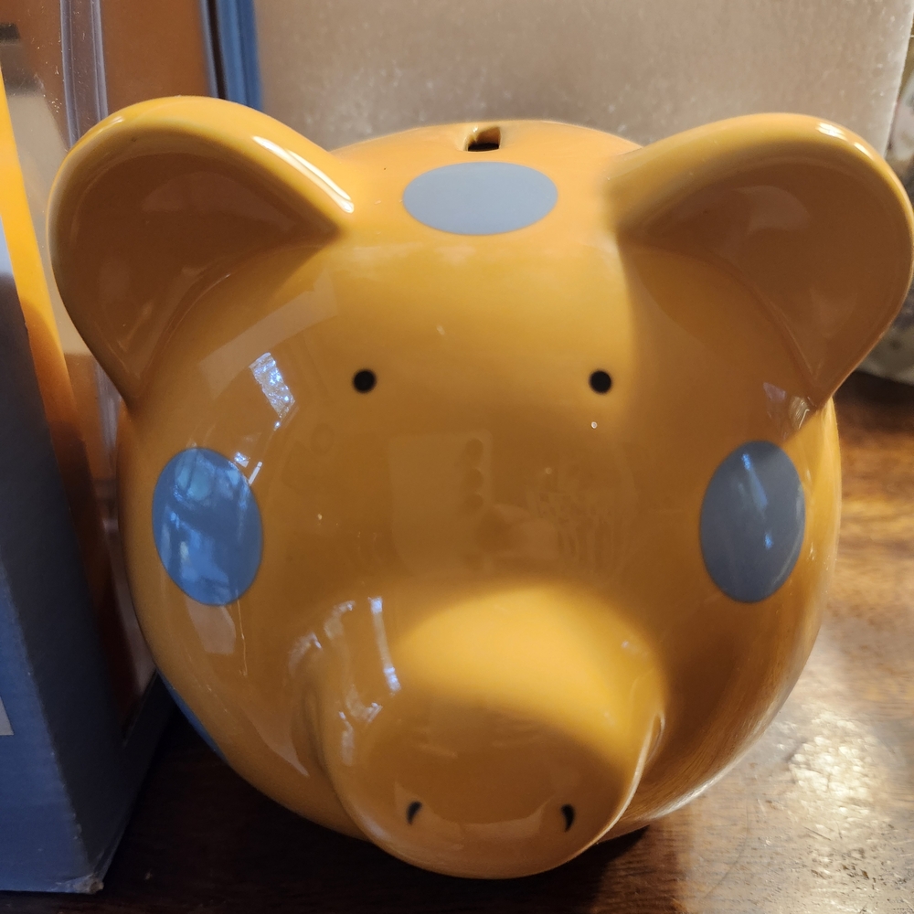 Elegant baby baby piggy bank orange and blue piggy bank